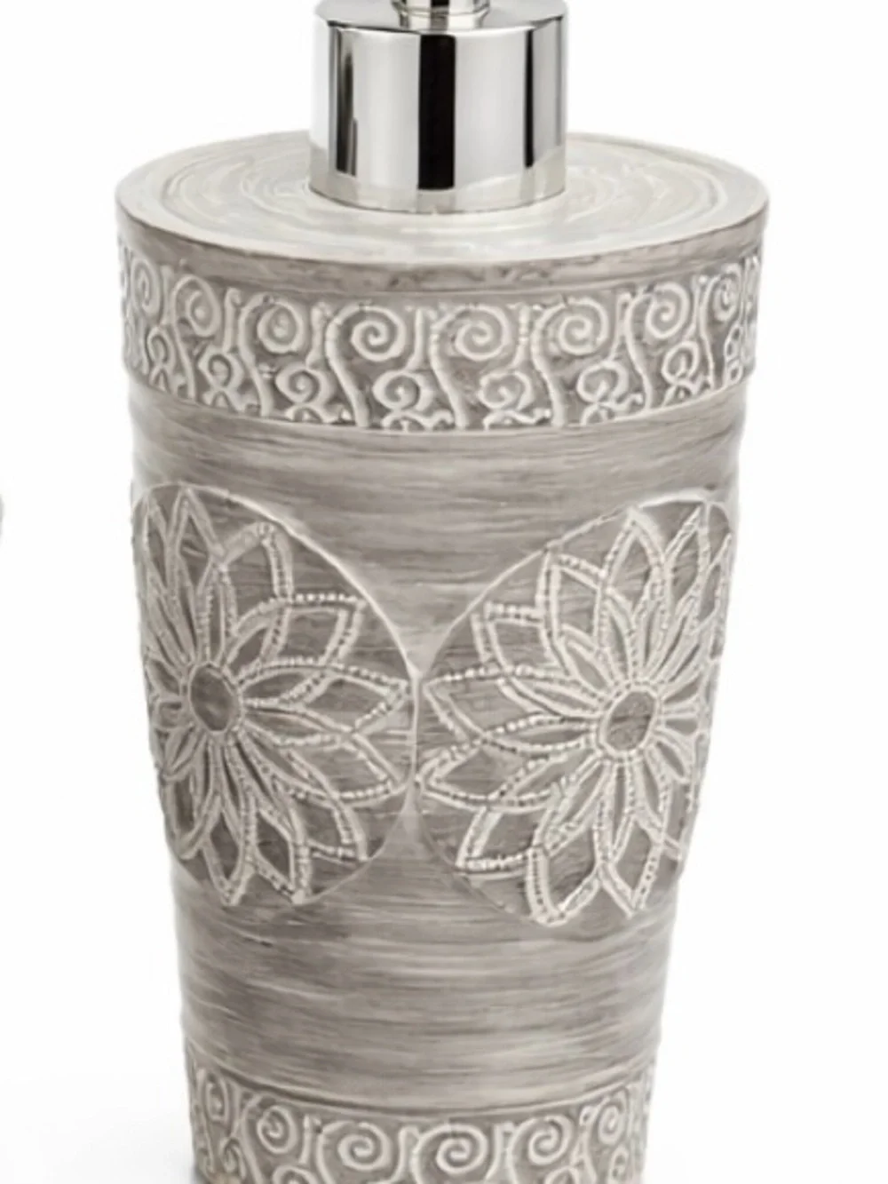 Carved Floral Ceramic Canister and Organizer Set in Weathered Gray